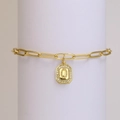 Adjustable 18k gold paperclip chain bracelet featuring a zircon letter O pendant - Letter O