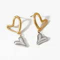 Elegant gold and silver two-tone stainless steel heart drop earrings for women - Gold+Silver (SD3419)