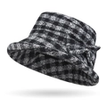 Cappello a secchiello vintage a scacchi bianchi e neri con fiocco in tweed per l'autunno - Grandi Quadri Bianchi e Neri