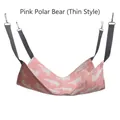 Pink polar bear pattern pet hammock with metal hooks for cat cages in thin breathable fabric - S / Pink Polar Bear Thin Style
