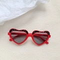 Kids heart shaped sunglasses in sparkling red and black glitter finish with dark lenses - Red Grey