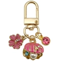 Rosa Muschel-Schlüsselanhänger mit Perlen- und Blumenanhängern an Goldkette - Rosa Ozean Perle Muschel Sakura