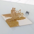 Detail of 3D gold glitter laser-cut Mr & Mrs wedding invite with couple silhouette - Glitter Golden Yellow