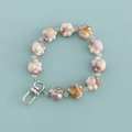 Cute beige cat paw bead keychain with pearlescent finish and metal spring clasp - Beige Gradient Paw Style (B345-8)