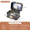 Brown vintage Christmas music box with snowy miniature scene and festive figurines - Christmas Music Box Style A