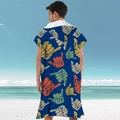 Navy blue microfibre hooded changing robe with surf pattern for men and beach use - Pullover Style - Surf Gesture