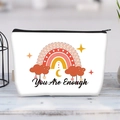 Detail of white canvas makeup bag with 'You Are Enough' quote and rainbow print - You Are Enough Rainbow(jiayingljb35)
