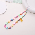 Colorful macaron beaded heart phone chain with a transparent orange bear pendant strap - K823 Heart Style