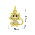 18K gold plated cat pendant charm with white and black crystals, size 13.5mm by 12mm - Gold - Cat 1553