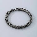 Men's vintage silver stainless steel Byzantine chain bracelet with lobster clasp - Matte Black