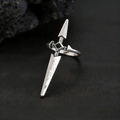 Gothic punk adjustable open ring featuring a vintage silver dagger and black gemstone - Ancient Silver Cross Sword Style(3037)