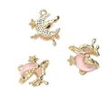 DIY gold-plated alloy charm with light pink moon and star design for jewelry making - Pink Moon 17x18mm