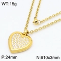 Collar con colgante de corazón dorado con circonitas y cadena de eslabones de 3mm - Corazón / Dorado