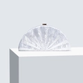 Elegant semi-circular white pearlescent acrylic clutch with marble texture and gold clasp - White Pearlescent Marbled / White