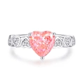 Anello in argento S925 con una grande gemma rosa a forma di cuore e pavé di diamanti - US 6 / Rosa Padparadscha (FDJZ-118)