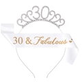 Set 30° compleanno con tiara d'argento 30 strass e fascia bianca 30 & Fabulous raso - 30° Compleanno Diadema d'Argento Fascia Bianca