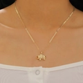 Minimalist gold elephant pendant necklace with textured finish on 18K gold flat chain - Gold Elephant Pendant (2184) / KC Gold
