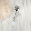 Gioiello per piercing a teschio con fiocco argento, cristalli neri e pendente a goccia - Teschio con Goccia d'Acqua Bianca (A988-3#)