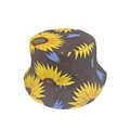 Reversible bucket hat with sunflower print on dark brown fabric for sun protection - M (56-58cm) / Brown Sunflower