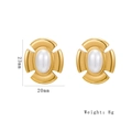 Vintage style gold earrings with white oval pearls and precise dimensions of 23mm x 20mm - 1254 Gold (Cross Window Pearl)