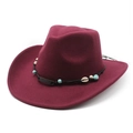 Classic wine red felt western cowboy hat with ethnic bead and shell trim decoration - M (56-58cm) / Burgundy