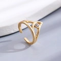 Adjustable gold V-shaped geometric ring with a sparkling round zircon stone - Gold Minimalist V-Shape Ring (K-617)