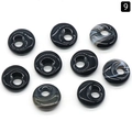 Set of 9 black natural crystal stone donut charms with white striped patterns - 18mm Side Hole Obsidian