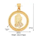 Gold-plated brass round charm with praying hands relief and white small crystals - Praying Hands Gold L146923