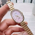 Women's quartz watch with oval pink mother-of-pearl dial and golden metal strap - Gold Strap Pink Dial