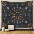 Detail of bohemian wall tapestry with celestial moon phases and floral sun patterns - Moon Phase Floral / Brushed-73x95CM