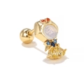 Cartoon princess stud piercing with colorful zircons on a gold-plated stainless steel base - EGD1417 Cartoon Princess / Gold