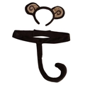 Brown monkey ear headband and plush long tail set for adult cosplay and costume parties - Black Belt Monkey 2-Piece Set