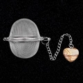 Stainless steel mesh tea infuser with heart-shaped natural picture stone pendant - Jasper