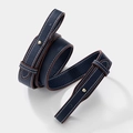 Dark blue lychee pattern leather shoulder strap with white stitching and gold buckles - Blue Gold Buckle