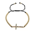 Detail of adjustable gold bead bracelet with a cross charm and multicolored zircons - Cross with Black Rope Bead Chain