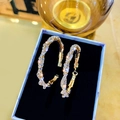 Golden twisted hoop earrings with colorful rhinestones in a blue jewelry box - 7# Silver Earring Post - Gold Twined Circle