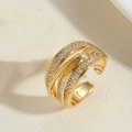 French vintage style golden multi-layer open ring with sparkling rectangle zircons - Multi-layer White Zirconia (JZ0265)