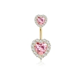 Piercing de nombril doré avec zircons roses en forme de cœur et cristaux brillants - Style Coeur / Or