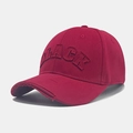 Distressed dark red baseball cap with black letter embroidery and vintage worn edges - Burgundy