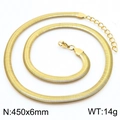 Golden 450x6mm flat snake bone chain necklace in 18k gold plated stainless steel - Gold 6mm Necklace