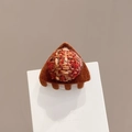 Mini cat ear hair claw with dark brown flocking and red tweed woven accent - Orange Red Grid Ball