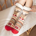 Chaussettes de Noël en tricot beige avec motifs rennes et doublure polaire - 35-42 / Renne à Clochettes