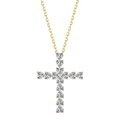 Gold cross necklace featuring heart-cut white stones and elegant polished link chain - Gold Heart-Shaped Stone Cross