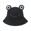 Lindo sombrero de pescador negro de felpa de rana con ojos y sonrisa bordada - 58cm / Negro