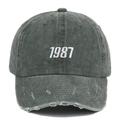 Vintage-Baseballcap in Dunkelgrau mit 1987-Stickerei und zerstörtem Schirm-Effekt - Distressed Grün