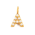 Golden letter A charm pendant with embedded round white pearls for DIY jewelry - Letter A / Rose Gold