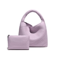 Handwoven lavender purple hobo shoulder bag set with matching zip pouch in soft texture - Taro Purple