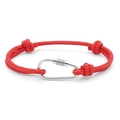 Detail of red RPET polyester rope bracelet featuring a silver-tone metal carabiner clip - Red
