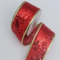Sparkling red sequin ribbon with wired gold edge for Christmas tree and gift decoration - 5cm*10 Yards (No Lights) / Red