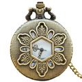 Vintage bronze quartz pocket watch with hexagonal flower cutout and fine chain - Bronze - Hexagonal Hollow